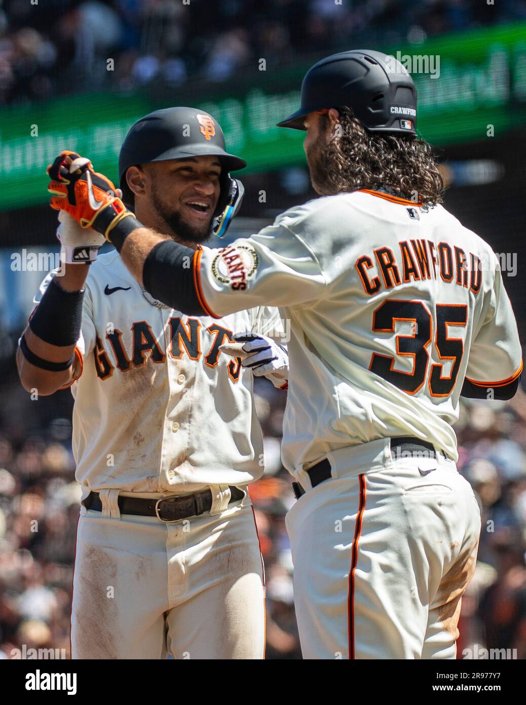 Luis Matos of the San Francisco Giants rounds the bases after