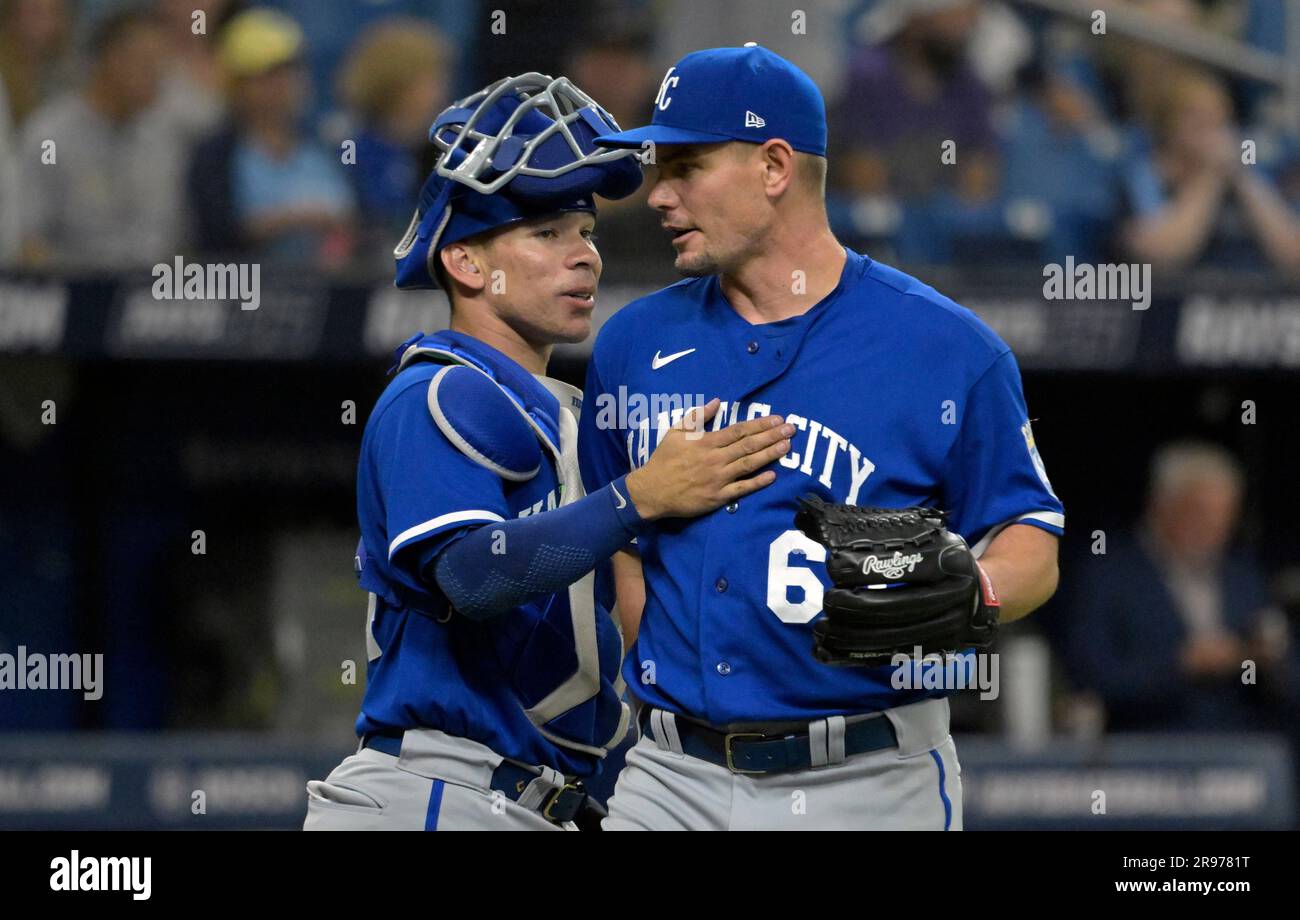 Freddy Fermin of the Kansas City Royals celebrates after his walk