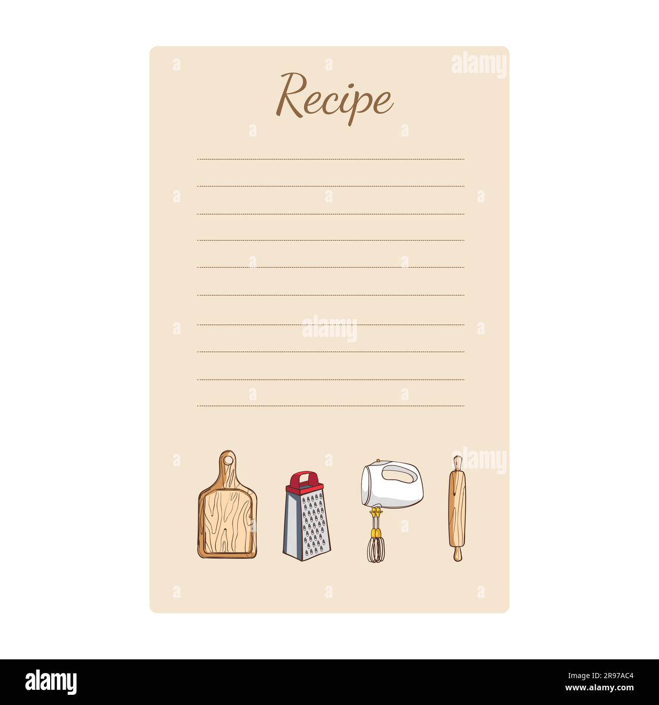 Recipe notebook with kitchen utensils. Hand drawn vector illustration. Stock Vector