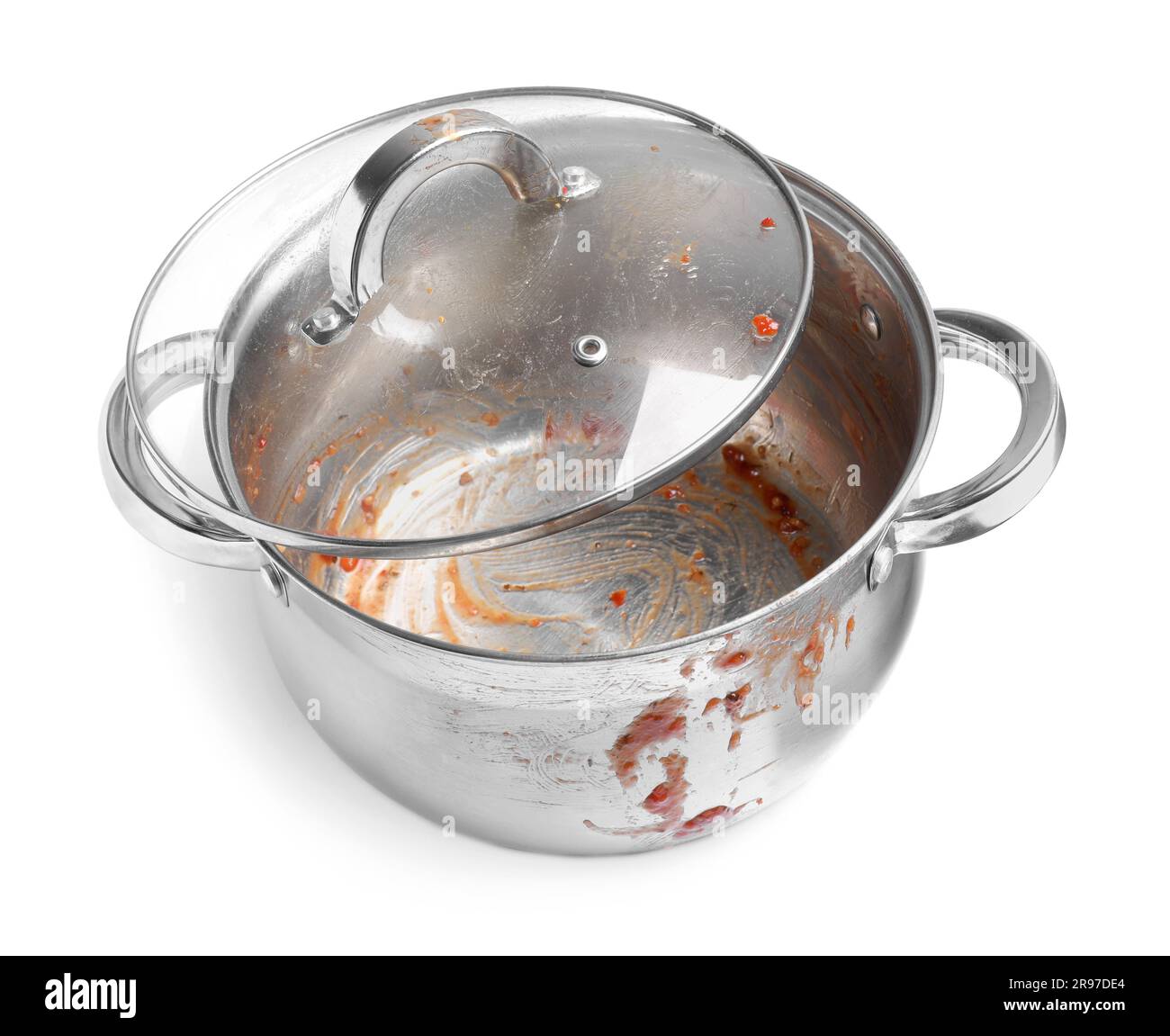Dirty pot with lid on white background Stock Photo Alamy