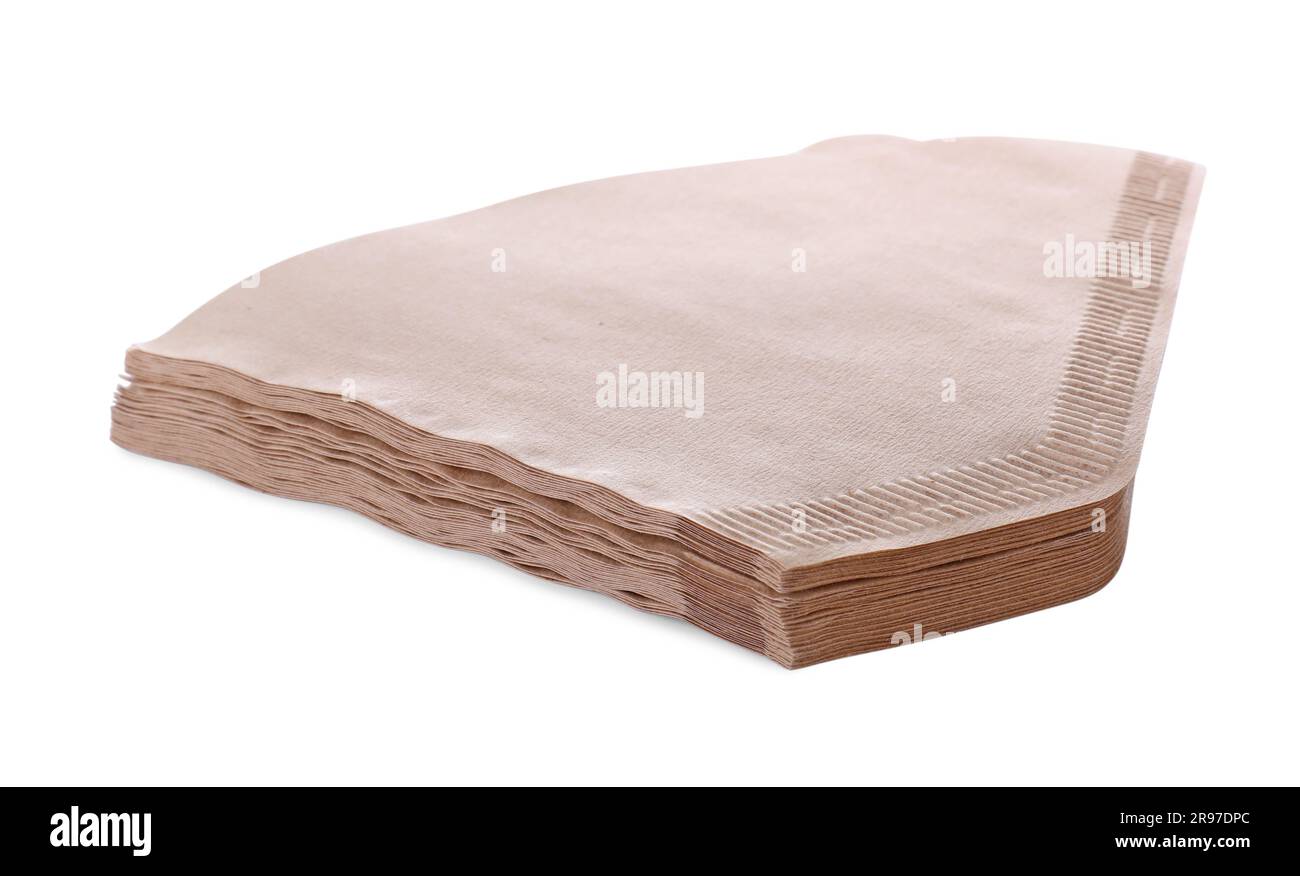 Stack of paper coffee filters isolated on white Stock Photo Alamy