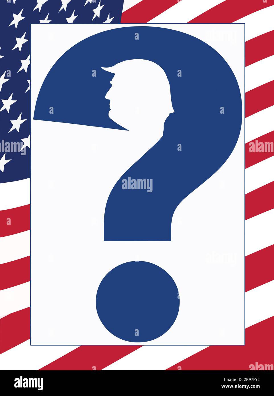 Donald Trump’s image is part of a question mark design in an