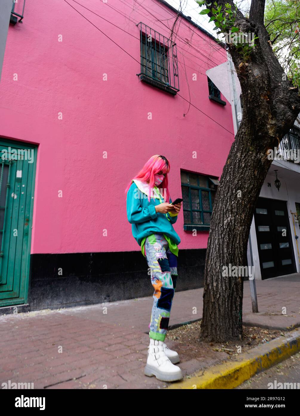 Mexican girl with pink hair, Mexico City, Mexico Stock Photo