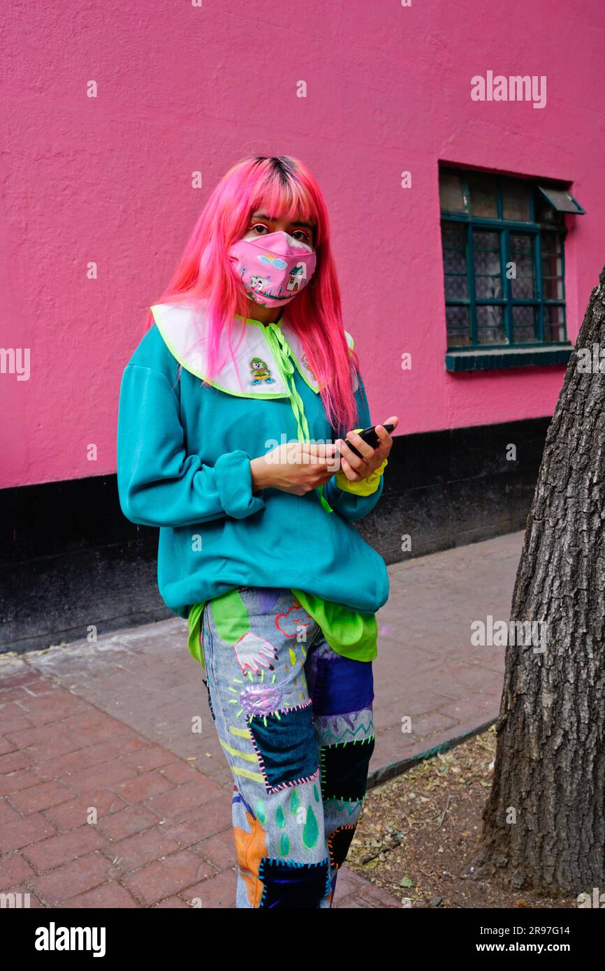 Mexican girl with pink hair, Mexico City, Mexico Stock Photo