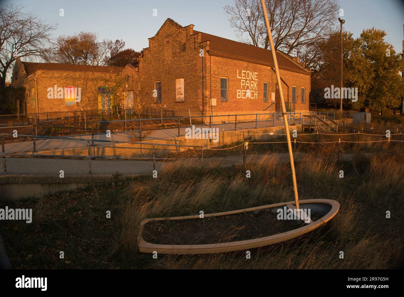 Leone Park Fieldhouse along the coast of Lake Michigan in the