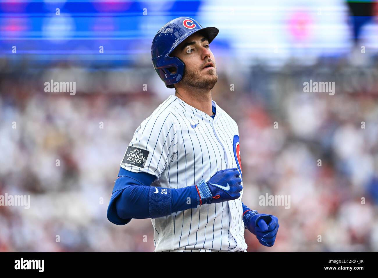 Cody Bellinger #24 of the Chicago Cubs during the 2023 MLB London Series match St