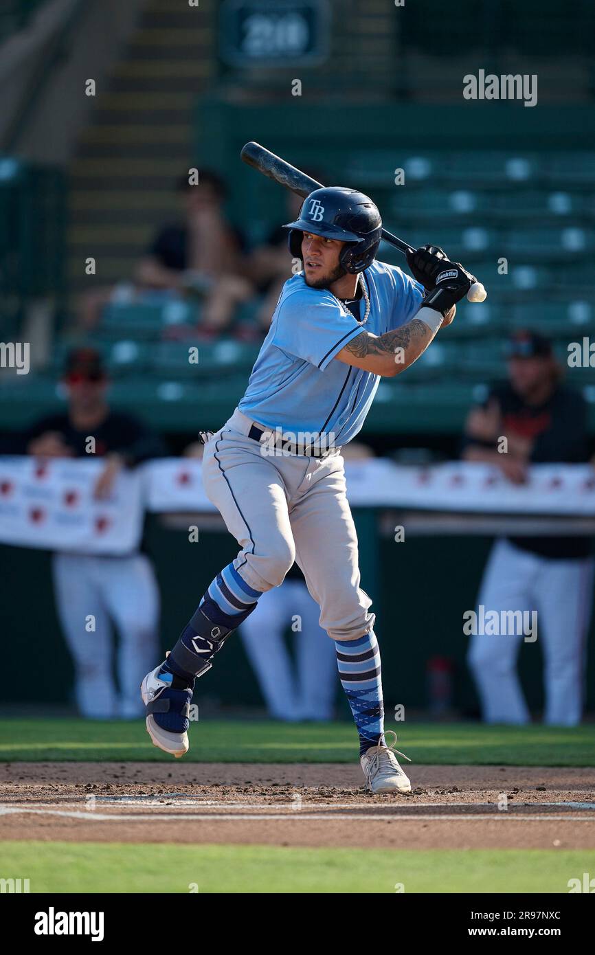 FCL Rays Raudelis Martinez (95) at bat during an MiLB Florida Complex