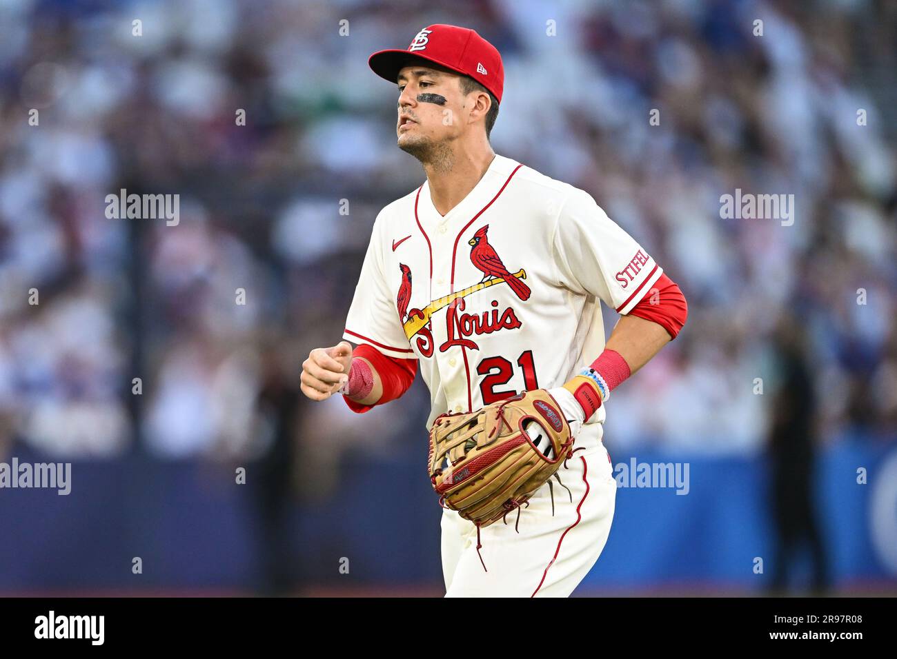 Lars Nootbaar #21 of the St. Louis Cardinals during the 2023 MLB London  Series match St. Louis Cardinals vs Chicago Cubs at London Stadium, London,  United Kingdom, 24th June 2023 (Photo by