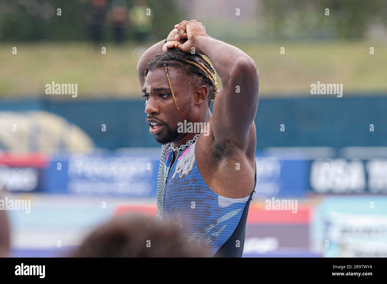 June 24, 2023: NOAH LYLES (United States) wins Men's 200 m during USATF NYC Grand Prix on Icahn Stadium, New York. (Cal Sport Media via AP Images) Stock Photo