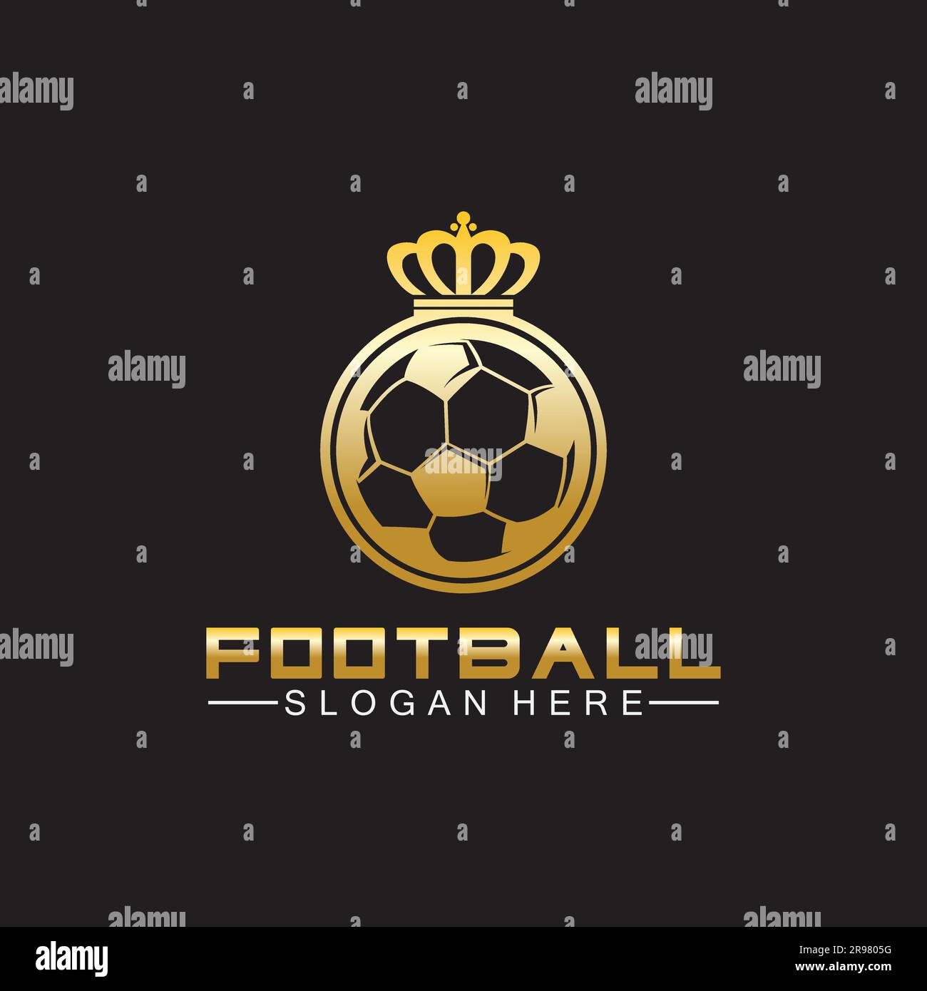 Luxury golden football king logo design on isolated black background ...