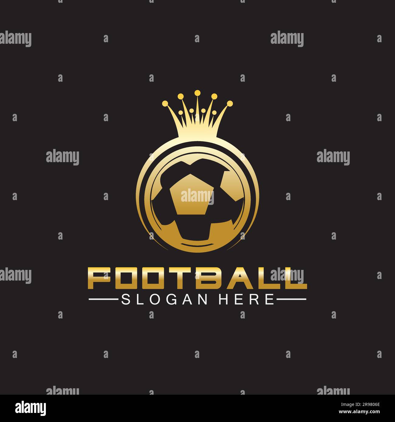 Luxury golden football king logo design on isolated black background