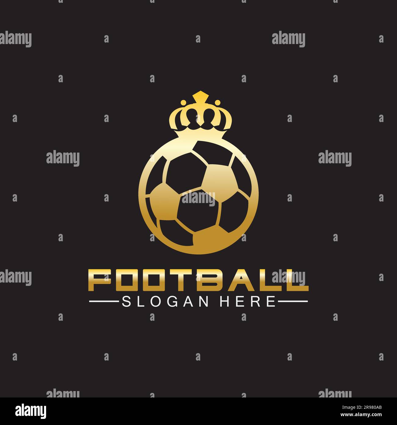 Luxury golden football king logo design on isolated black background