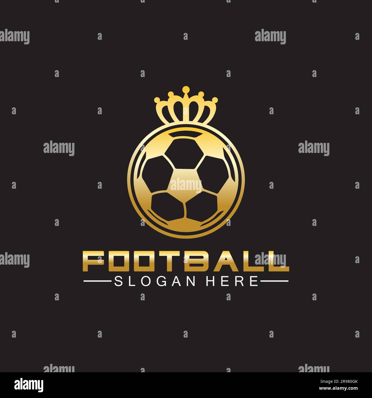 Luxury golden football king logo design on isolated black background