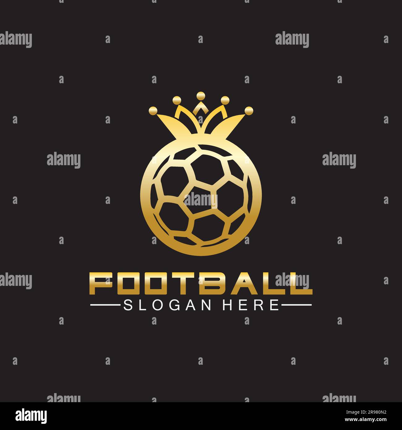 Luxury golden football king logo design on isolated black background