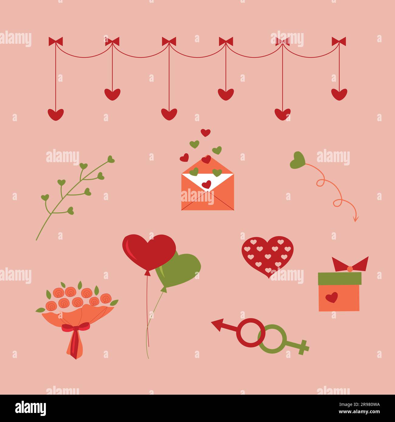Wedding icons set, vector illustration of wedding and valentine ...
