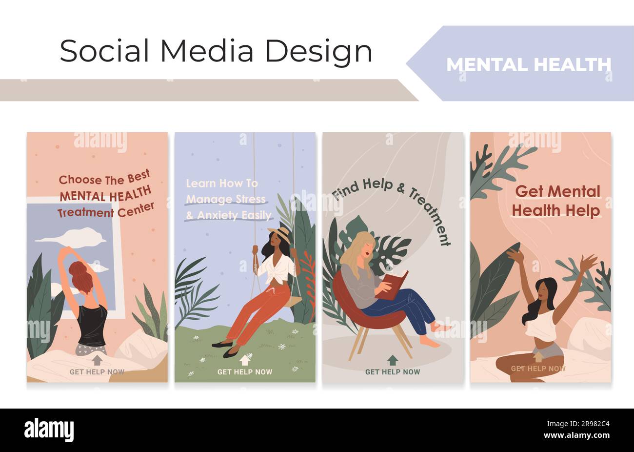 Social media stories set for mental health service Stock Vector