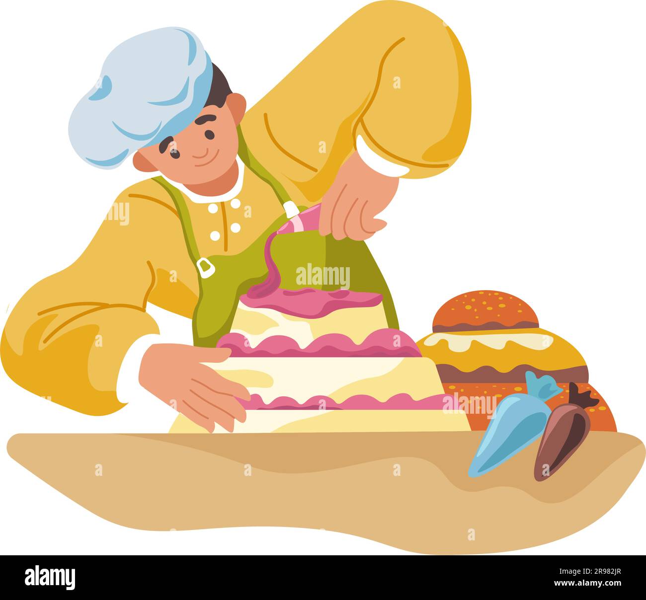 Cook preparing cake, bakery or restaurant vector Stock Vector