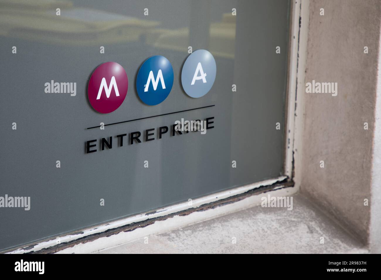annecy , France - 06 16 2023 : mma entreprise text logo and letters sign brand chain of Group French insurance mutual office agency Stock Photo
