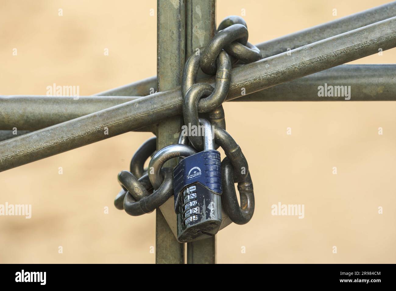 23rd June 2023 Padlocks on a farm gate Stock Photo Alamy