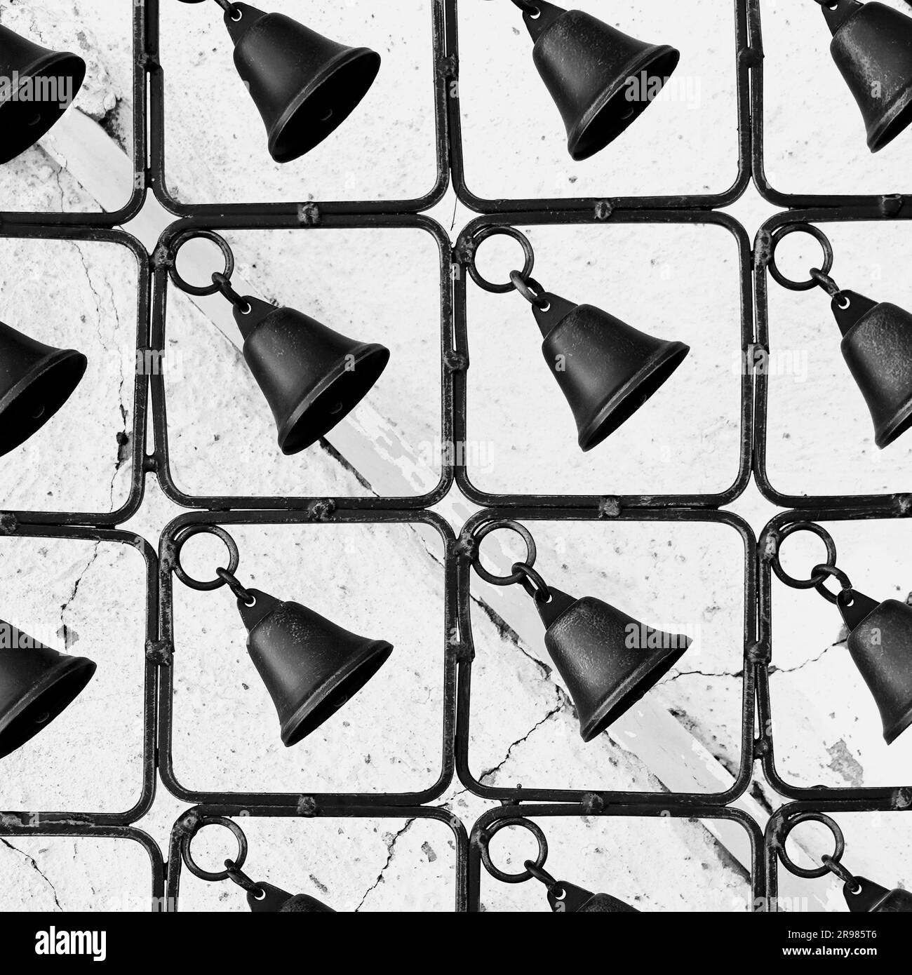 Pattern Fence decorated with Bells. Lawn and Garden Accets. Black and