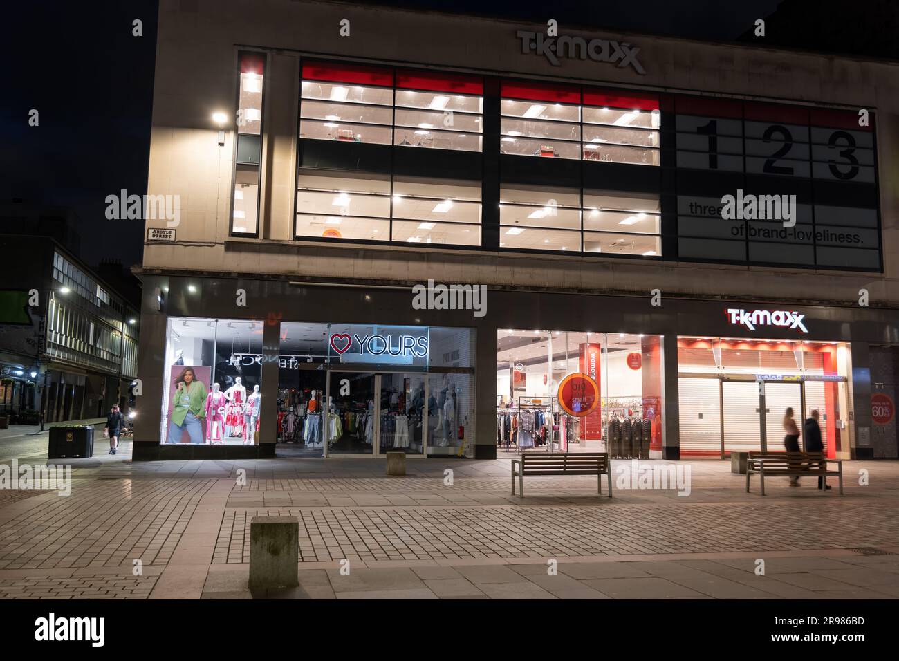 TK Maxx department store at night on Argyle St in city of Glasgow, Scotland, UK. Stock Photo
