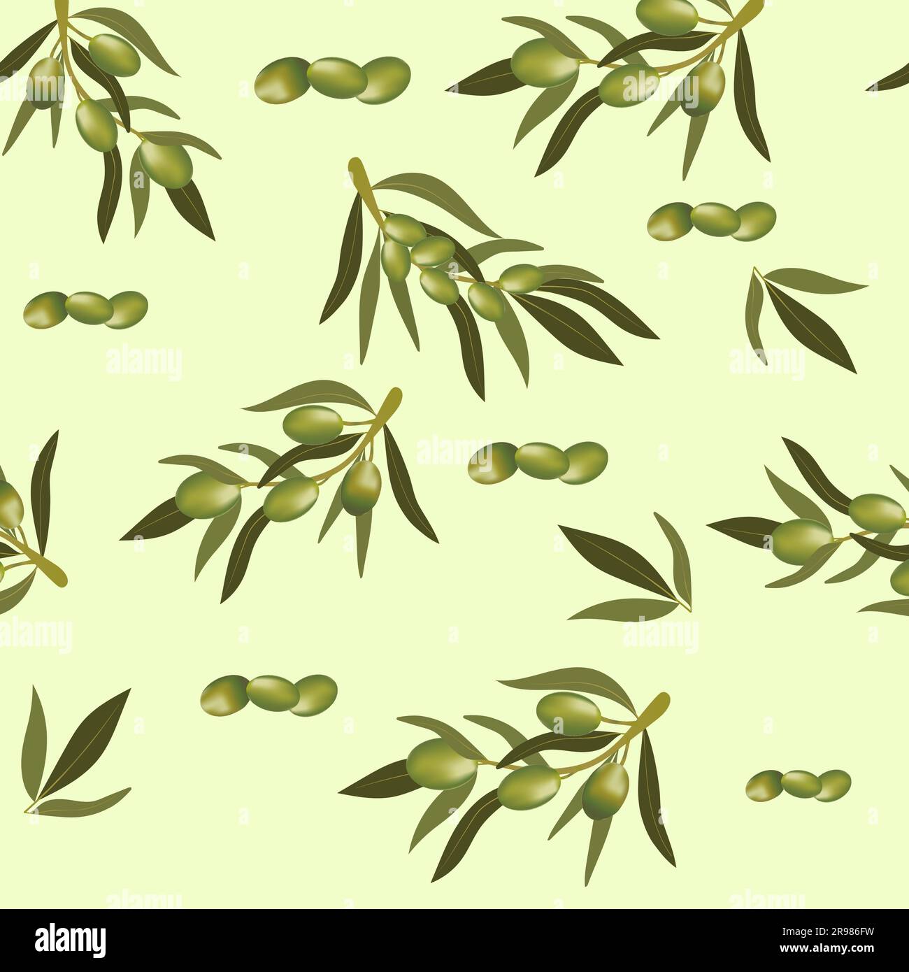 Seamless pattern with olive branch and green olives Stock Vector