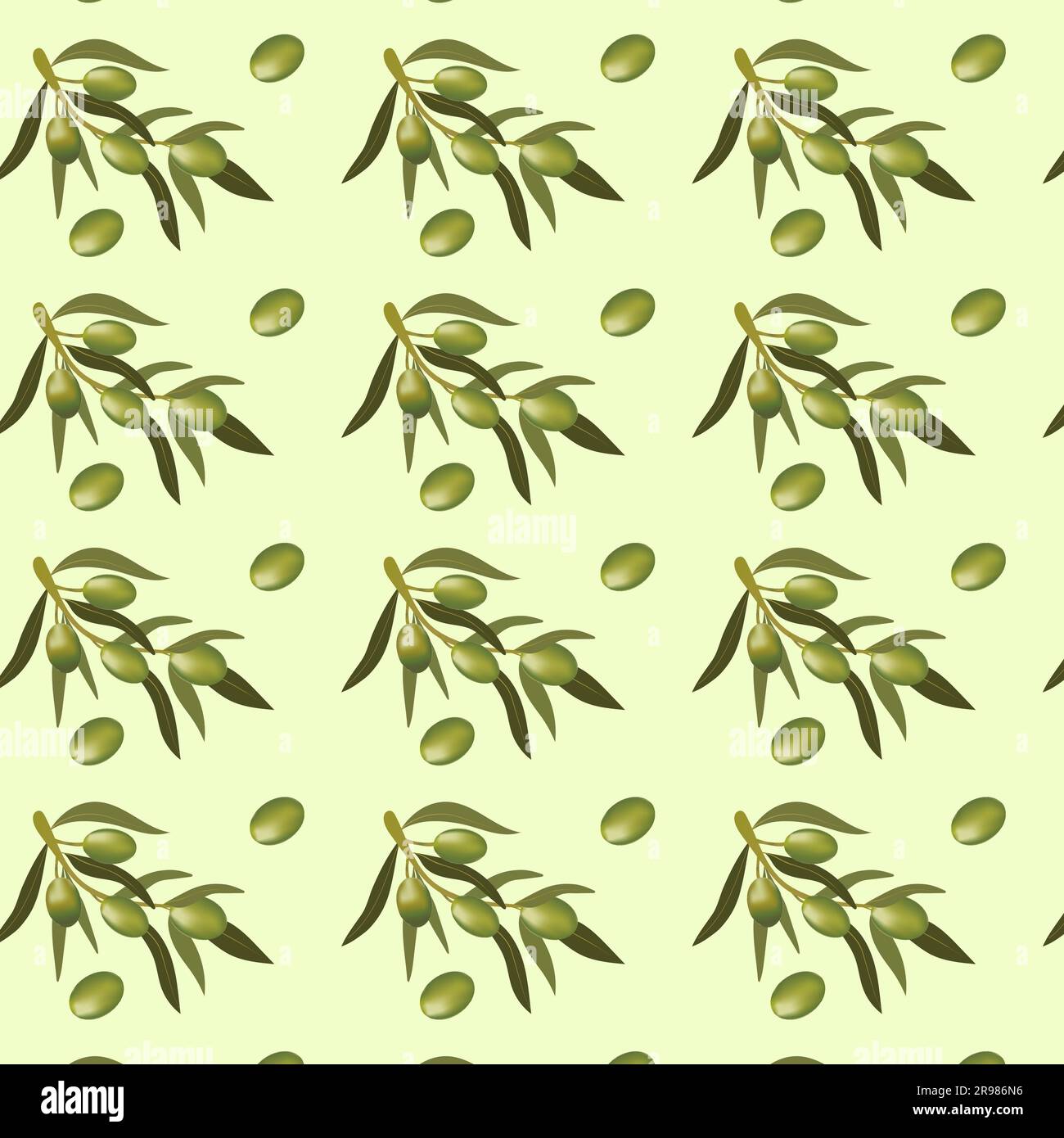 Seamless pattern with olive branch and green olives Stock Vector