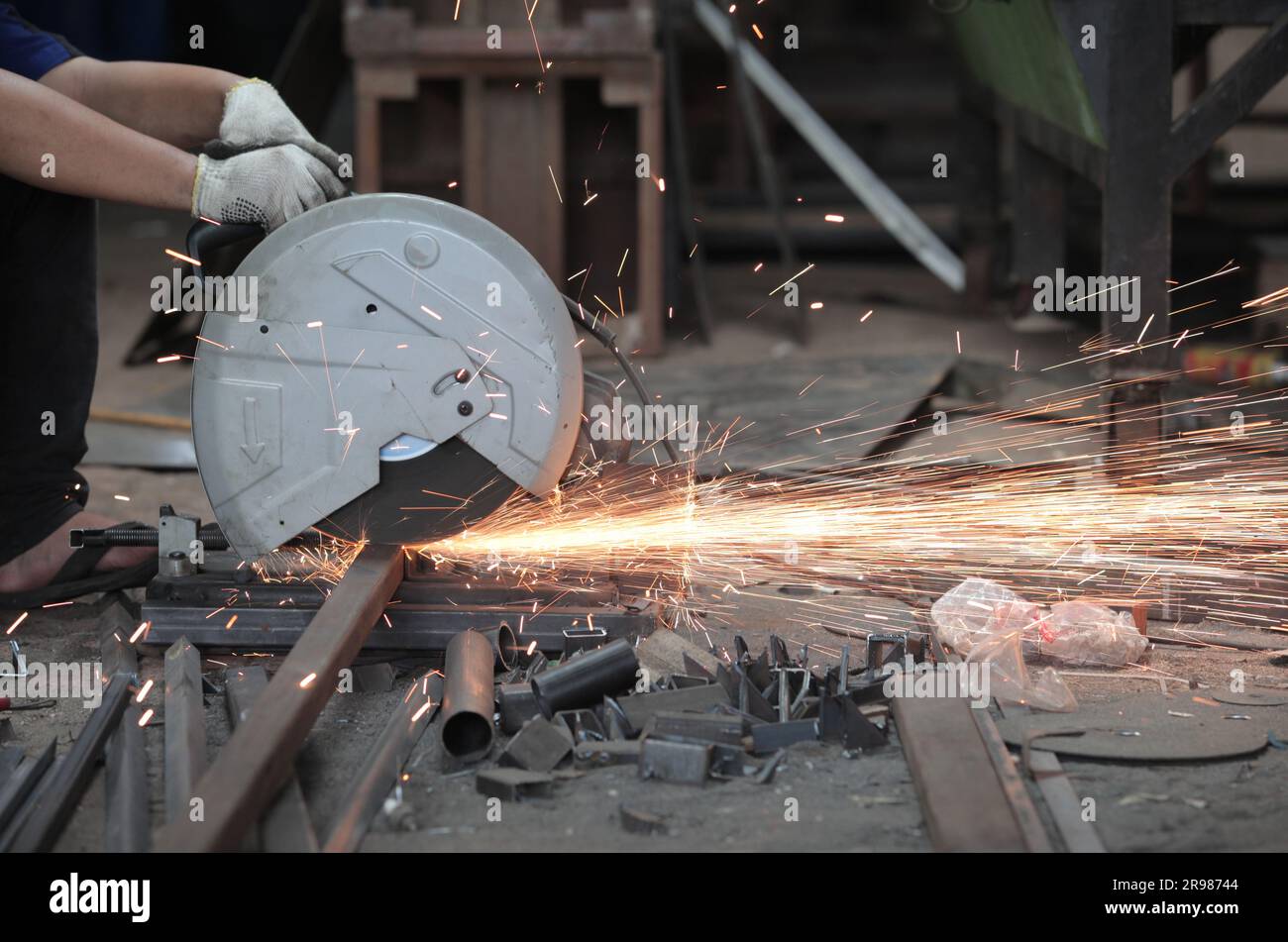 Jakarta, Indonesia June 20, 2023 Cut the iron plate using a grinder