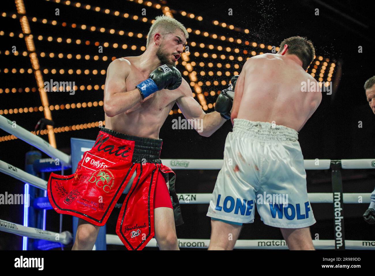 NEW YORK, NY- JUNE 24 (L-R) Reshat Mati punches Dakota Linger in their fight on June 24, 2023, in the Hulu Theatre at Madison Square Garden, New York City, New York