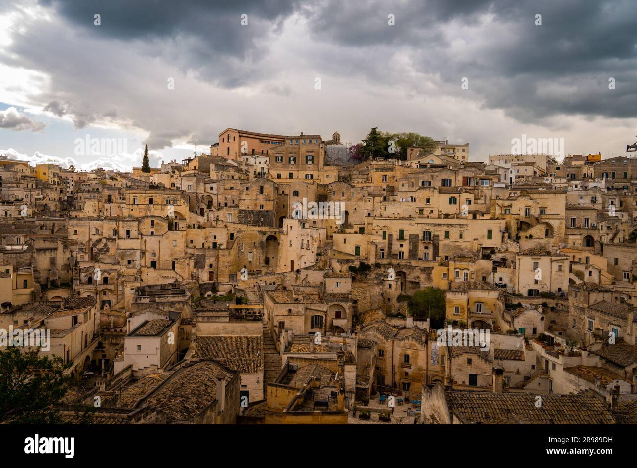 The medieval town of Matera in the Italian region of Basilicata. It is known for the Sassy, caves excavated on the sides of the hill. Stock Photo