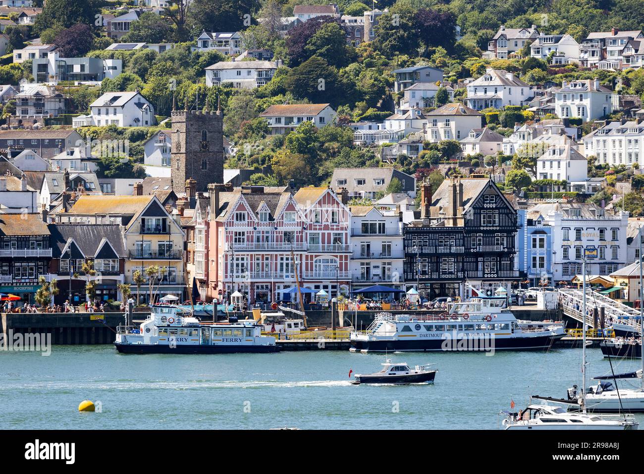 The historic town of Dartmouth as seen from the Kingswear in Devon, UK