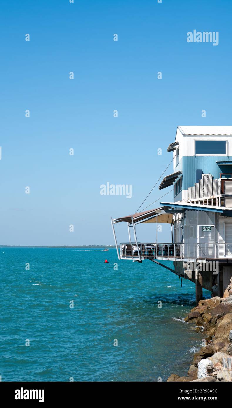 A place to eat overlooking the warm blue-green waters of Darwin Harbor. Stock Photo