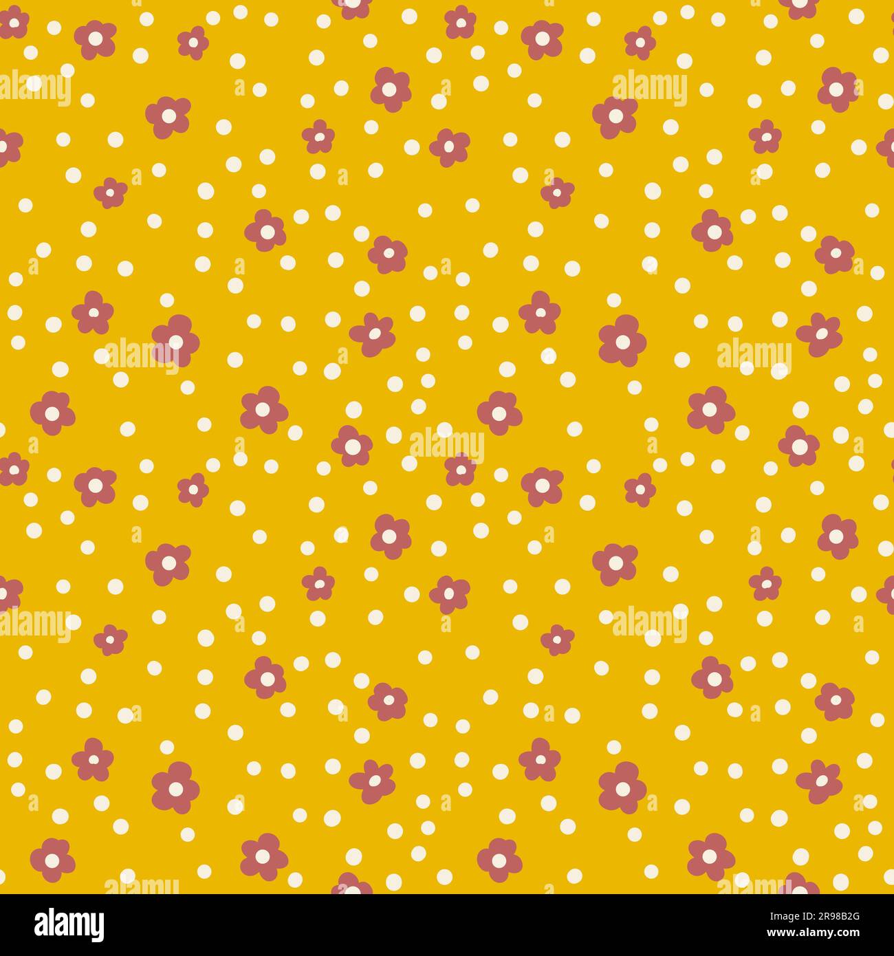 Hand drawn seamless pattern with small ditsy red flowers on yellow  background white polka dot. Retro vintage floral design, tiny bloom  blossom, mid century boho textile Stock Photo - Alamy, image size:1300x1390