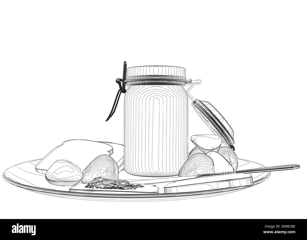 Outline healthy morning food and breakfast meals hand drawn with ...