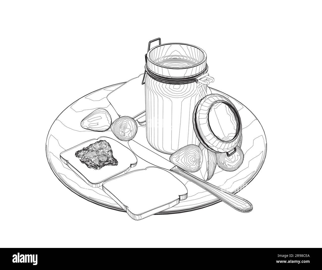 Outline healthy morning food and breakfast meals hand drawn with ...