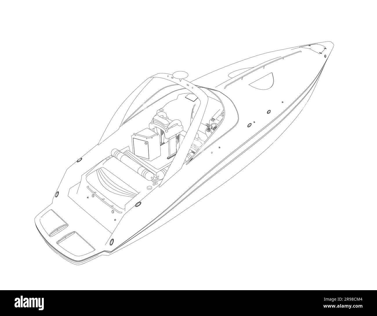 Technical draw of luxury speed yacht illustration Stock Vector