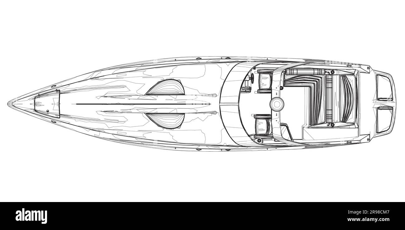 Technical draw of luxury speed yacht illustration Stock Vector