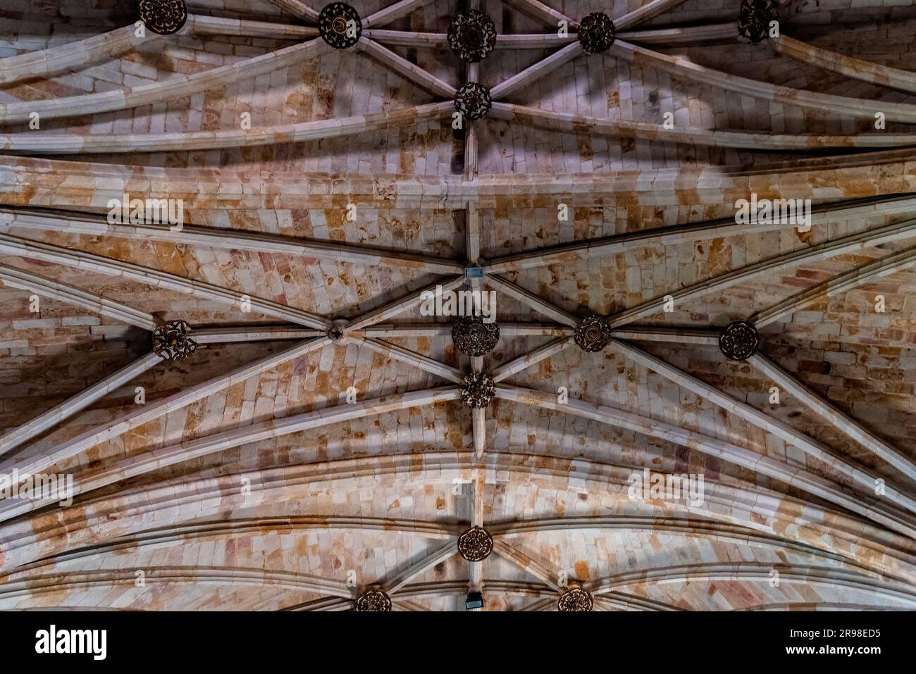Zamora, Spain - April 7, 2023: Interior view of the Church of San Pedro y San Ildefonso. Directly below view of the vaults Stock Photo