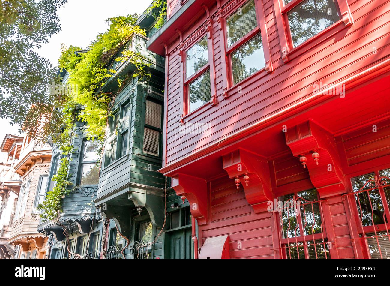 Istanbul, Turkey - June 3, 2012: View from Istanbul streets, traditional wooden architecture in Kuzguncuk district on the Asian side of Istanbul. Stock Photo