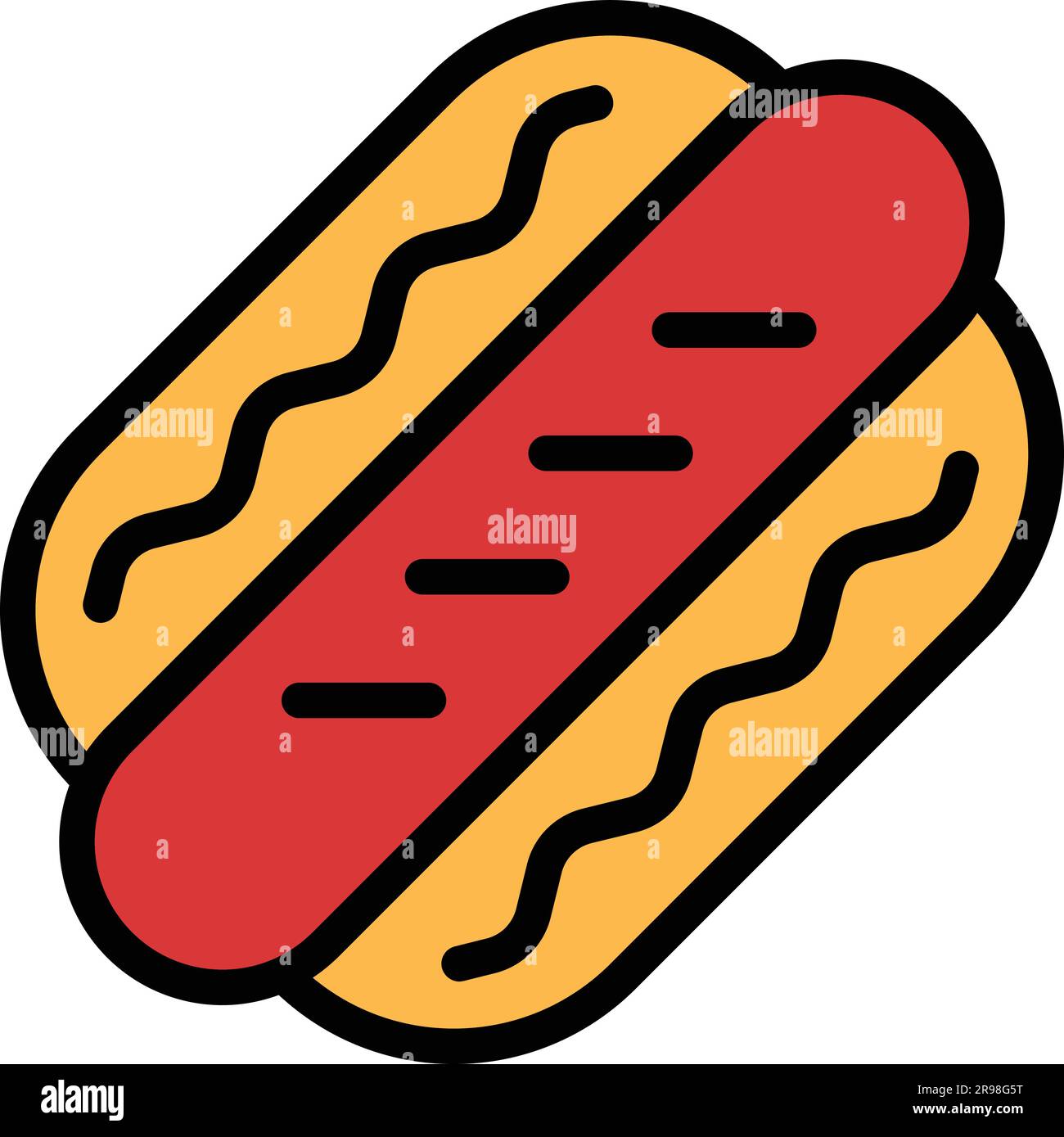 Hot dog icon outline vector. Hotdog food. Sausage bun color flat Stock