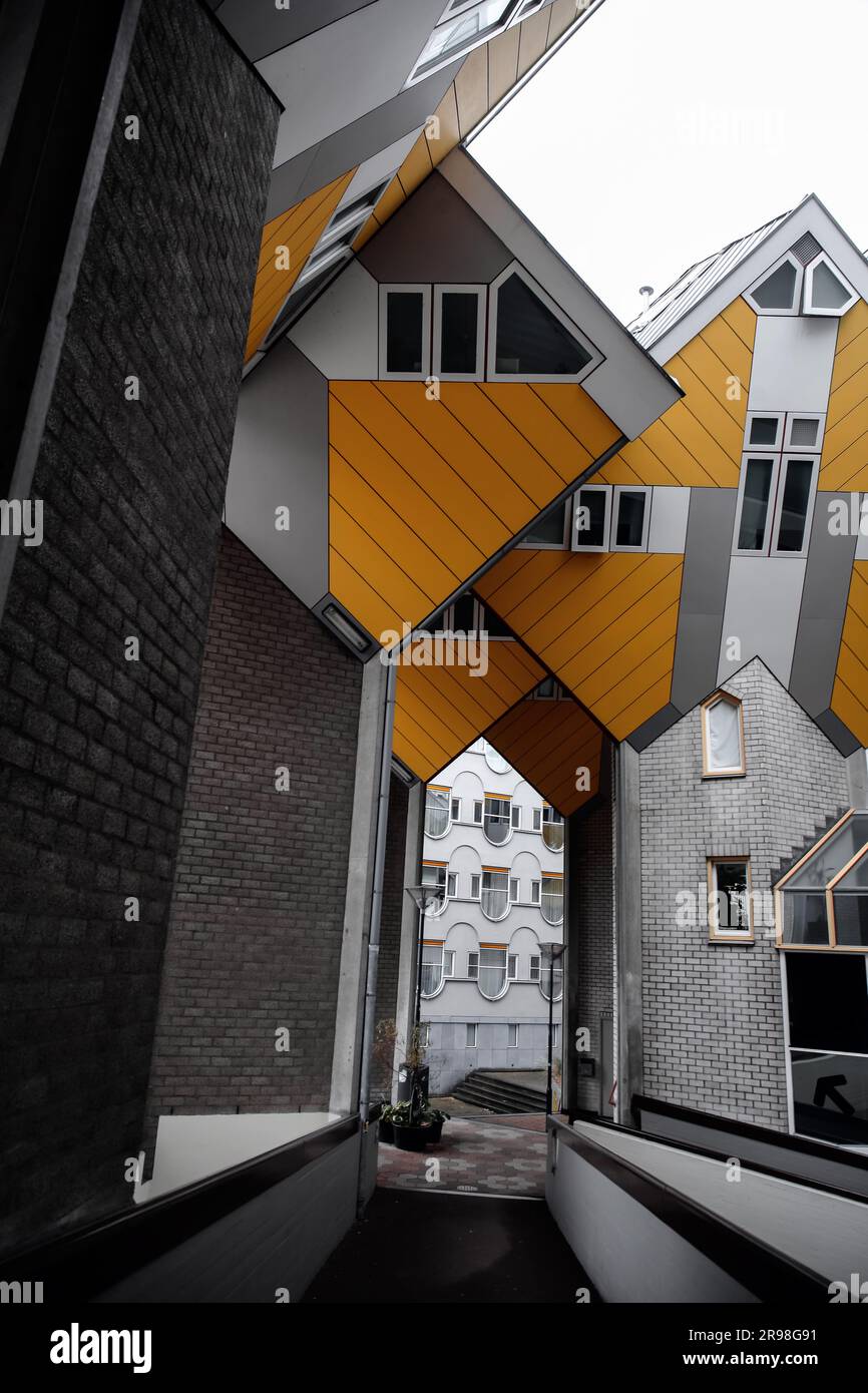 Rotterdam, NL OCT 6, 2021 Cube houses, Kubuswoningen in Dutch, is an