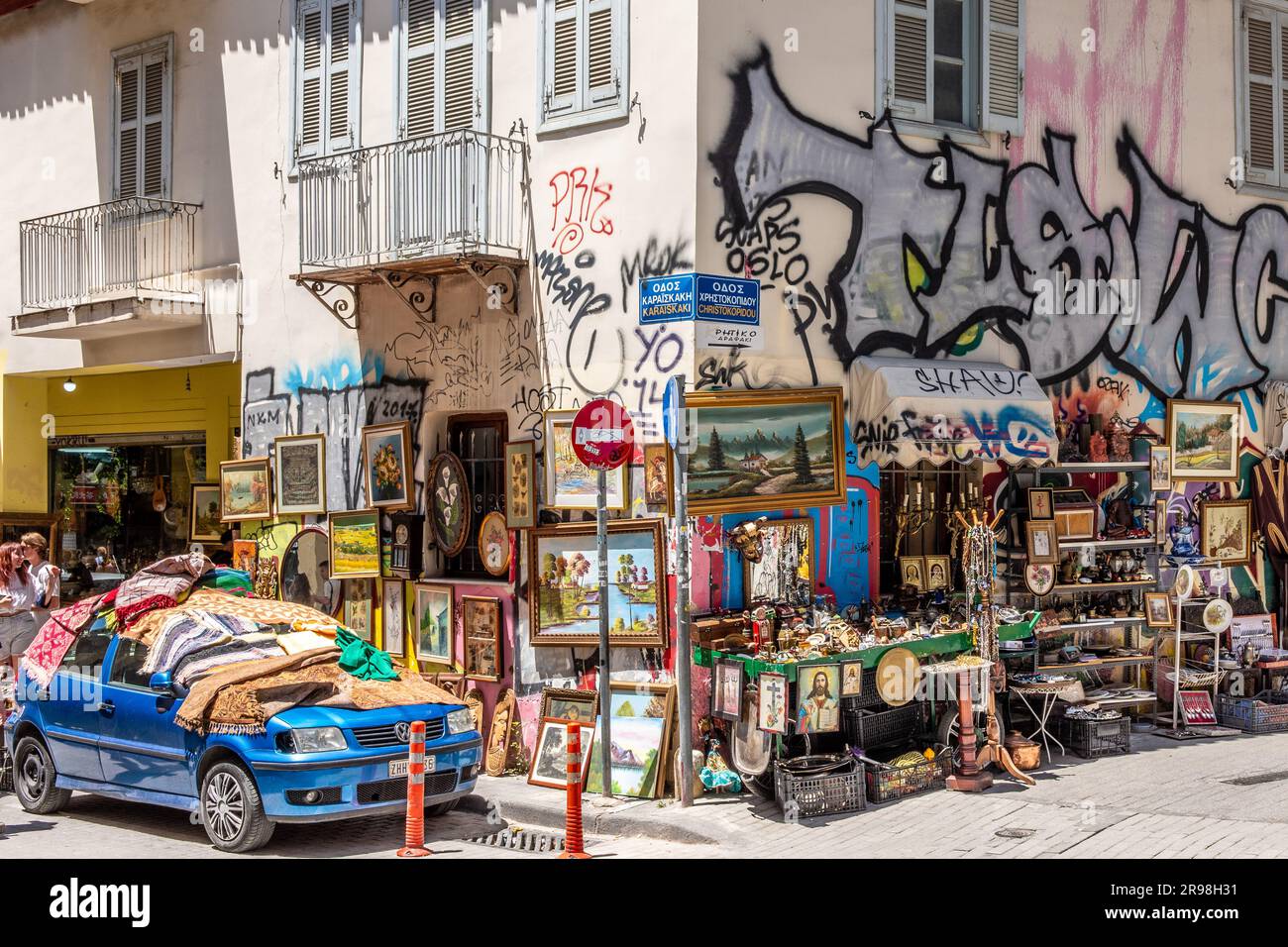 Antique objects for sale at flea market shop in Monastiraki, Athens