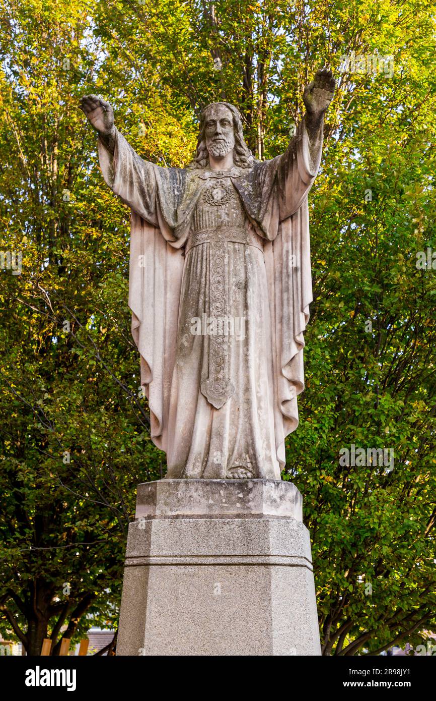Jesus Christ statue at the Basilica of St. Liduina and Our Lady of the Rosary in Schiedam, the Netherlands. Stock Photo