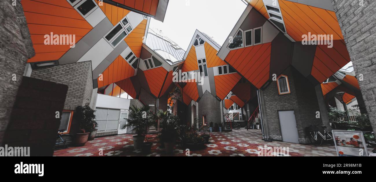 Rotterdam, NL OCT 6, 2021 Cube houses, Kubuswoningen in Dutch, is an
