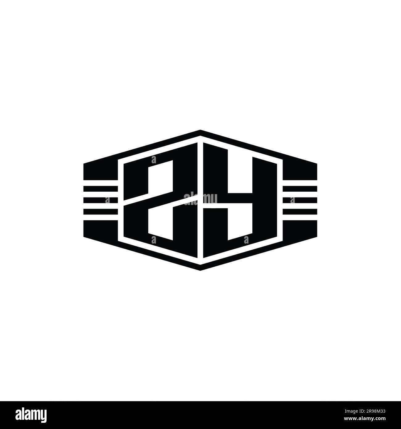 ZY Letter Logo monogram hexagon emblem shape with stripes outline style ...