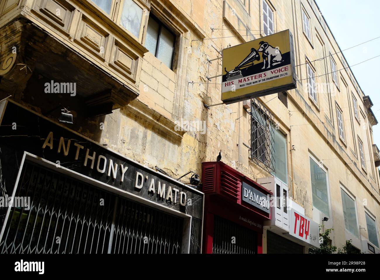 Old signage for a HMV record store in Valetta, Malta Stock Photo Alamy