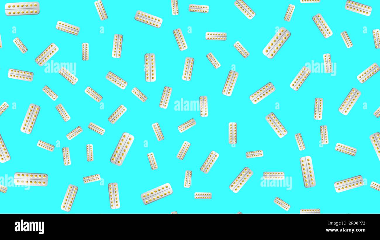 Endless seamless pattern of medical scientific medical items, pharmacological tablets and medications, pill capsules on a white background. Vector ill Stock Vector