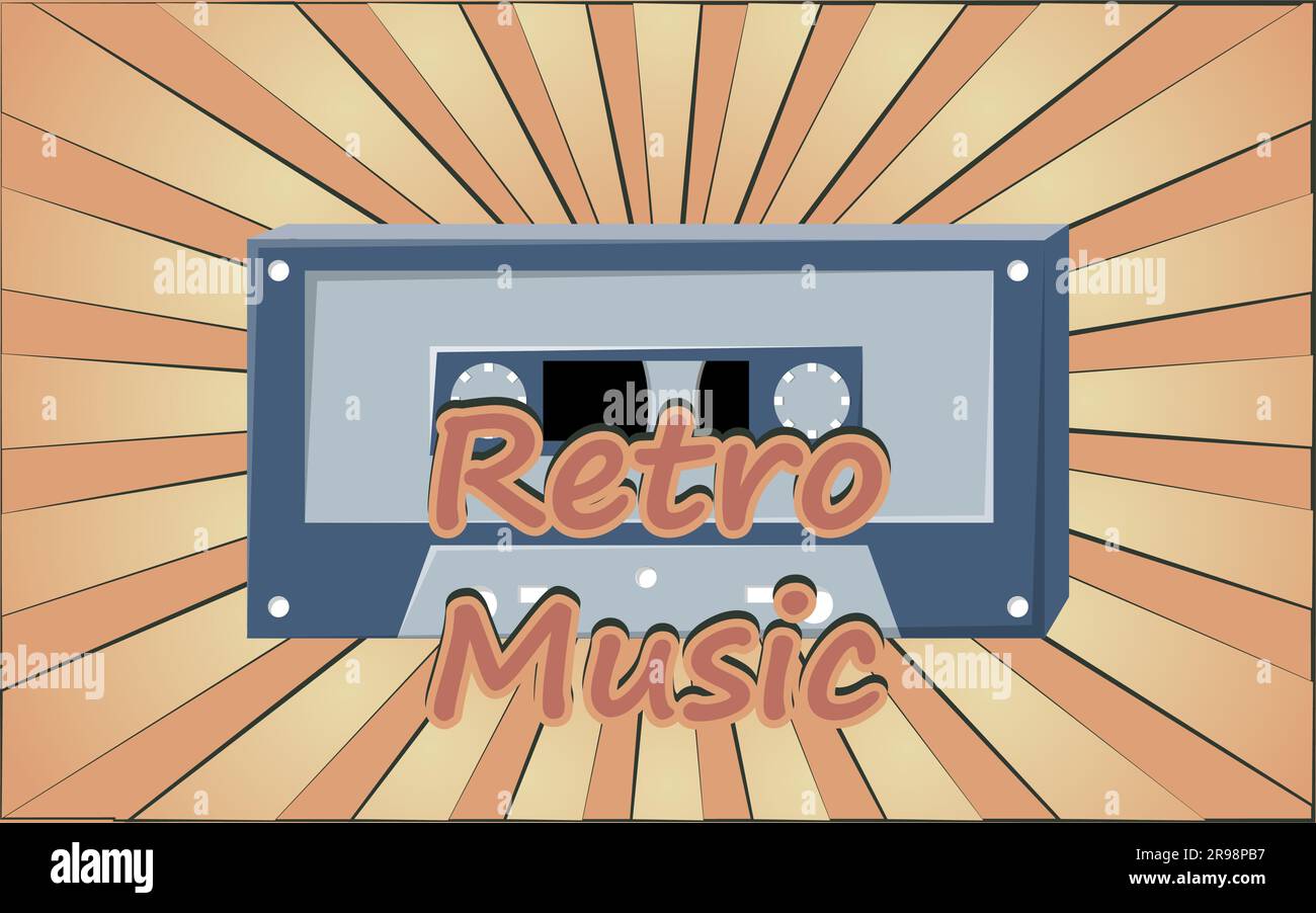 Old retro vintage poster with music audio cassette for audio tape ...