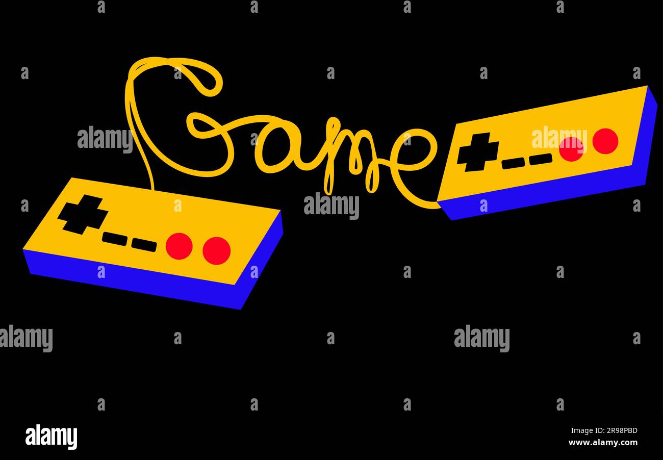 Two yellowblue old retro hipster joysticks manipulating consoles from