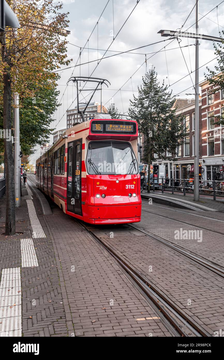 The Hague, Netherlands October 7, 2021 Light rail tram in the